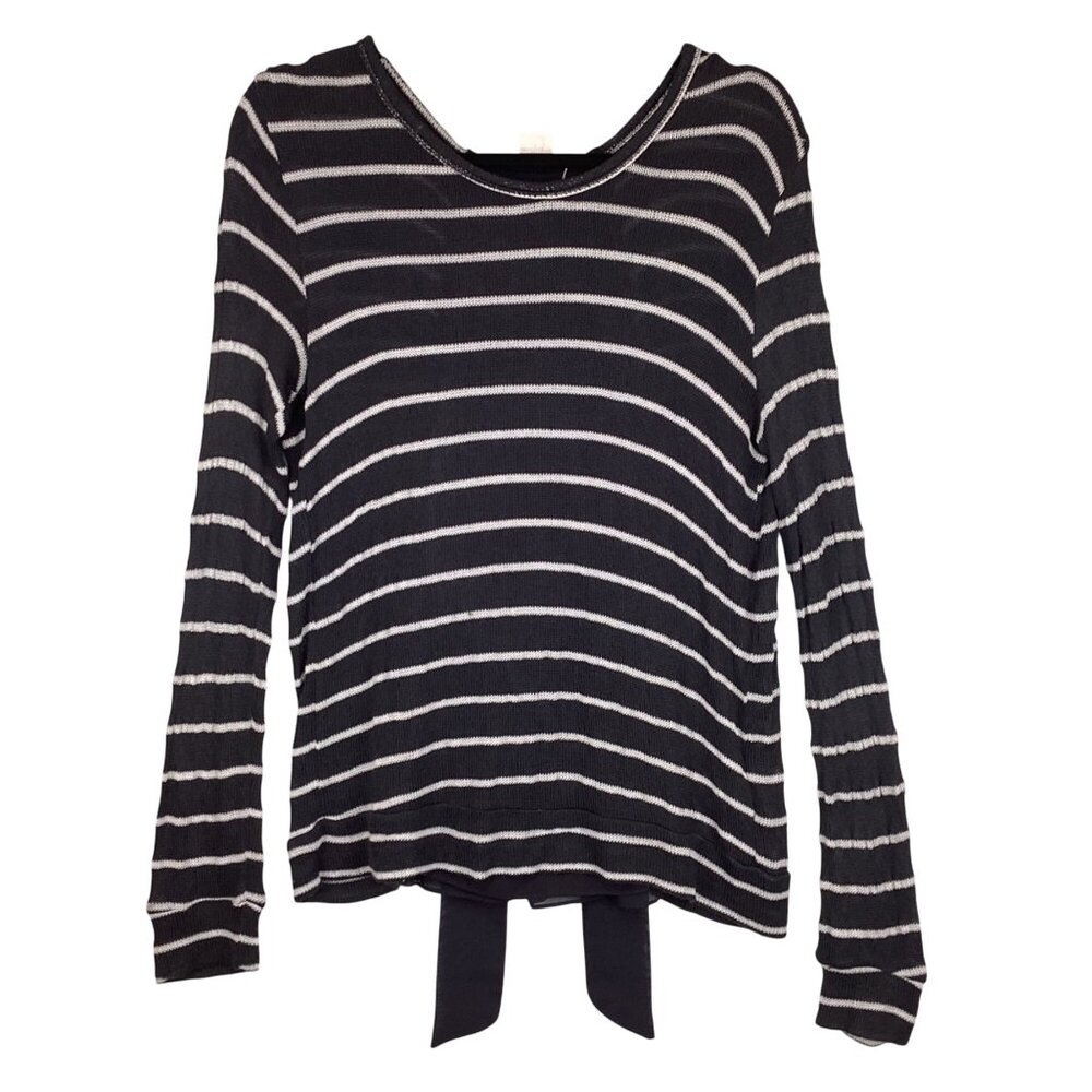 Clu + Willoughby Womens‎ Sweater SIze Small Gray White Striped Back Detailing
